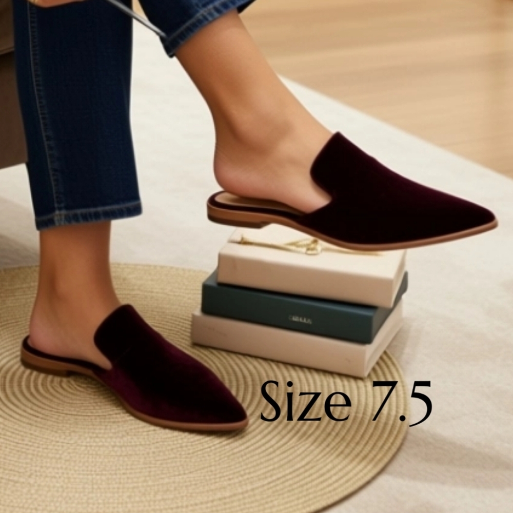 Madewell Burgundy Gemma Mule In Velvet Size 7.5